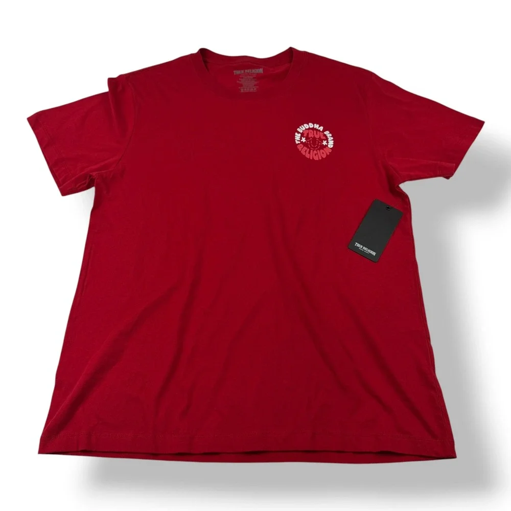 True Religion Mens Red Bubble Warp Emb Tee Buddha Brand Shirt XL‎ 700669 NWT